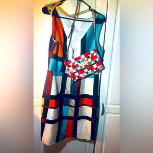 🔥RARE KATE SPADE DRESS+PURSE LUXURY♠️ vibrant size 12 dress matching purse